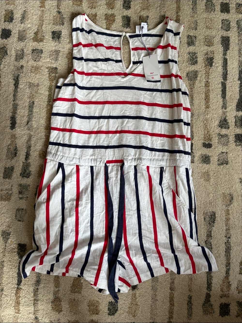 Vineyard Vines Red & Navy Striped Sleeveless Romper